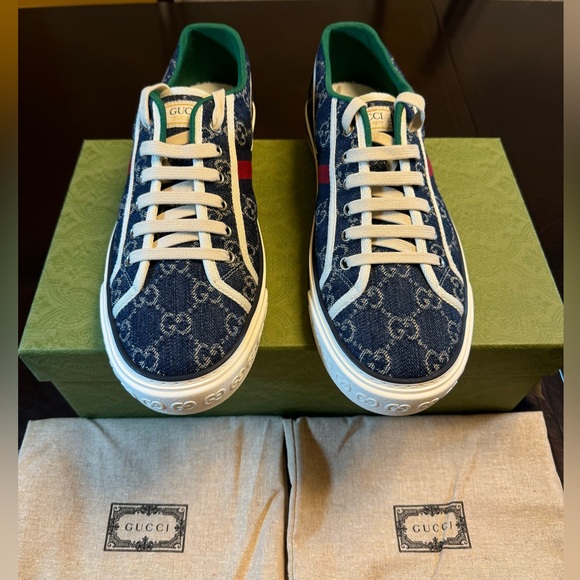 New Gucci GG Supreme Logo 1977 Tennis Navy Sneaker Shoes Size UK 9.5 / US 10 - Picture 5 of 14